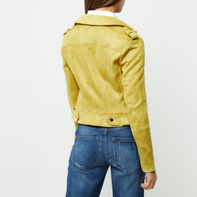 Yellow suede look biker jacket